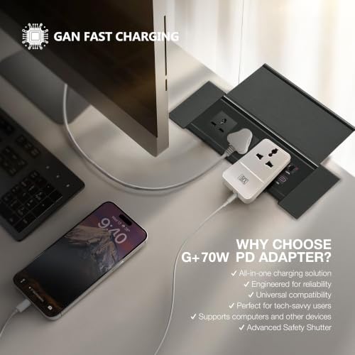 Image of MX 70W 3-in-1 Universal Travel Adapter with Indian Plug, GaN USB-C PD Fast Charger, Dual USB-C Ports, 2500W Universal Socket for Mobile, Laptop, MacBook, iPhone, Samsung, Tablet, Home & Office