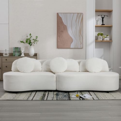 Miniatura 4 de XD Designs Moderno sofá tapizado de terciopelo de cordero, sofá modular de 4 asientos de 103.9 pulgadas con 3 almohadas largas y 3 almohadas