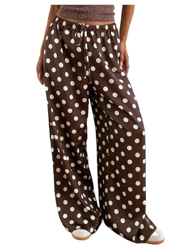 Image of MakeMeChic Women's Summer Satin Silk Pants Casual Flowy Pants Beach Vacation Wide Leg Pants