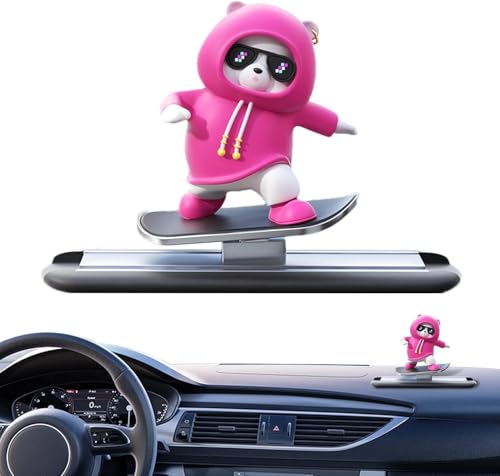 Image of REWOP Skateboarding Panda Car Dashboard Toy -Auto Sliding Motion Decor, Cool Sliding Car Accessory, Fun Car Interior Decoration Accessories (Rasberry Pink)
