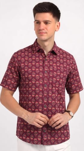 Image of BLOCKS OF INDIA Cotton Hand Block Print Half Sleeves Summer Shirt for Men