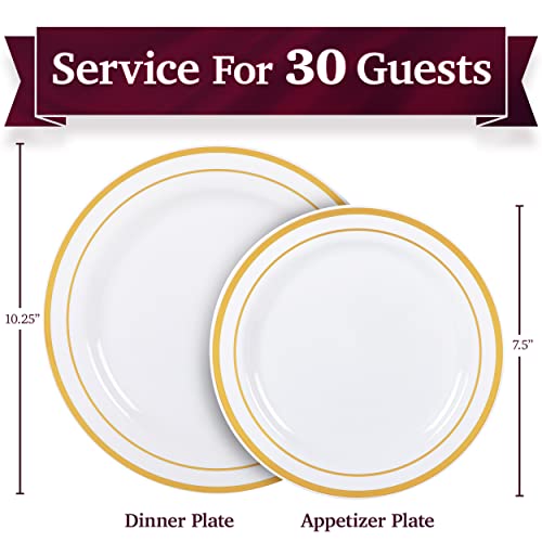 60-Plastic-Plates-with-White-and-Gold-Rim-Heavy-Duty-Plastic-Disposable-Party-Plates-30-Dinner-Plates-1025-30-Salad-Dessert-Appetizer-Plates-75-Premium-Elegant-for-Weddings-Holidays-Events