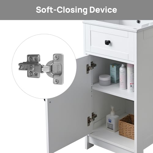 ALBAD 16-Inch Modern Bathroom Vanity with Sink, Small Bathroom Vanity Set with Storage, Freestanding Compact Space Bathroom Cabinet, Single Sink Cabinet with Adjustable Shelf (White)