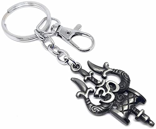 Image of Aura Lord Shiva Shankar Bholenath Mahadev Damru Om Trishul Keychain For Men Women Boys Girls Shivratri Husband Wife Metal Hook Keychain