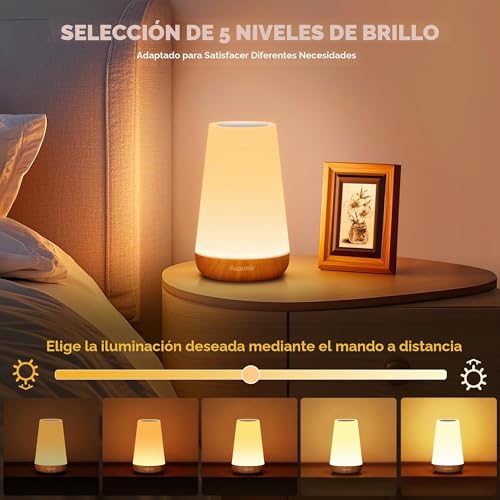 Miniatura 3 de Auxmir Lámparas De Mesita De Noche, Recargable 2500mah Con Usb, Luz Nocturna Led Sin Cable, Control Remoto Y Táctil, Temporizador, 13 Colores De Luz, Para Dormitorio Quitamiedos, Marrón Claro