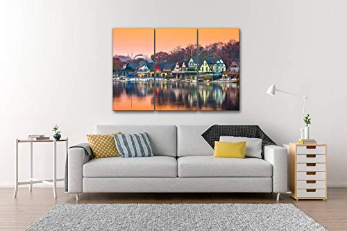 Philadelphia, Pennsylvania, Usa Boathouse Row Print On Canvas Wall Artwork Modern Photography Home Decor Unique Pattern Stretched And Framed 3 Piece #TOP3