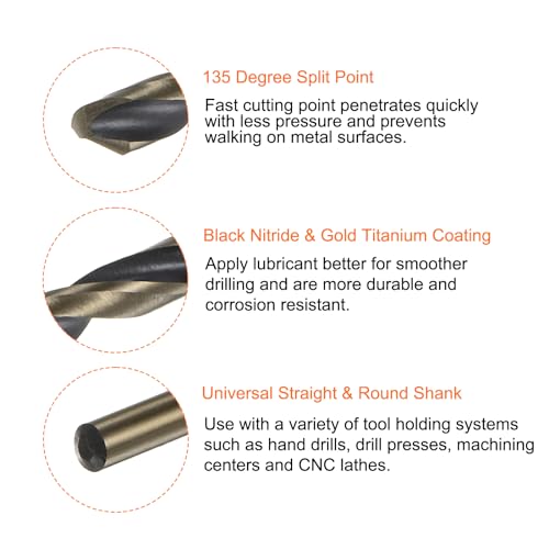 Harfington HTA231128HH000135 10Pcs Jobber Drill Bits 3.2Mm (1/8") Black Nitride & Gold Titanium Coated High Speed Steel (Hss) 4341 Twist Drill Bits thumb #3