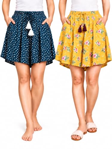 Image of B STORIES Women's Viscose Printed Lounge Culotte Shorts (Pack of 2)