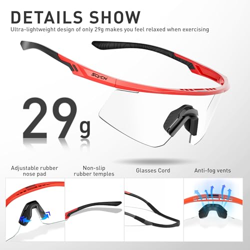 SCVCN Photochromic Cycling Glasses, UV400 Protection, TR90 Frame, Men Women Clear Sports Sunglasses for Cycling, Running, Baseball, mtb, Driving, mountain bike and other outdoor sports 08 — view 4