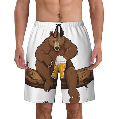 Bear Working Print Men's Beach Pants Lightweight Quick-Dry Swim Pants with Mesh Lining for Men