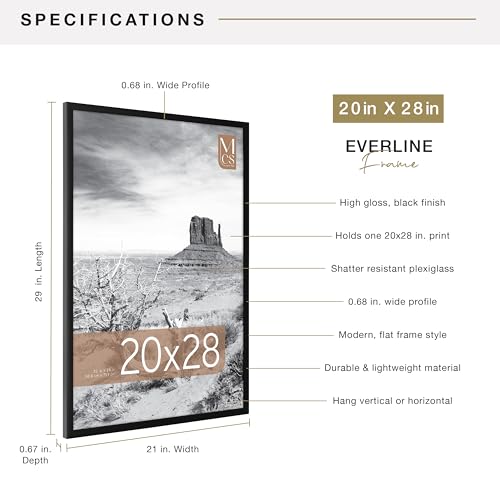 Image of MCS Everline Poster Frame, 20x28, Black | Everline Collection Poster Frame For Photos & Art Prints, Hangs Vertical Or Horizontal, 20x28 Inch, Black Finish, 1-Pack