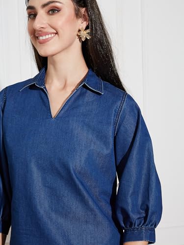 Image of Miss Chase Women's Round Neck Half Sleeves Cotton Lace and Pearl Detailing