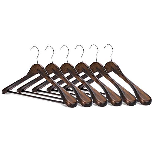 StorageWorks Retro Wood Hangers, 6-Pack Coat Hangers, Suit Hanger, Wide Shoulder Hangers