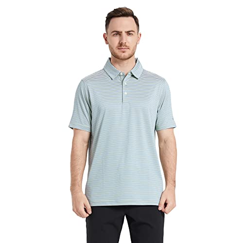 Image of Men's Golf Polo Shirts Short Sleeve Striped Performance Moisture Wicking Dry Fit Golf Shirts for Men