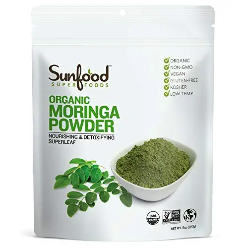 Sunfood Moringa Powder, Organic. Use for hair loss, weight loss. Pure Single Ingredient Product. 8 oz Bag