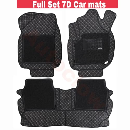 AutoClow Premium 7D Car Mat Full Set Ford Ecosport (Model:2012-2016) || Luxury Leather Dual-Stitch Full Set 7D Car Floor Mat || 100% Waterproof || Colour: Black-Golden (Design-1)