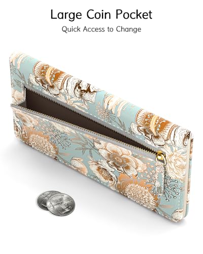 Image of Nipichsha Womens Wallet, RFID Slim Wallets for Women, Thin Ladies Credit Card Holder Purse, Cute Leather Bifold Clutch Billfold with 11 Card Slots & ID Window, Blooming Flowers