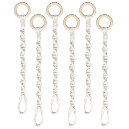 6 Pack Adjustable Macrame Plant Hanger Extenders Connectable Rope Hanging Plant Extender Handmade Woven Hanging Basket Extension with Wooden Ring for Indoor Outdoor Plant Pot Holder (Style 1 6)