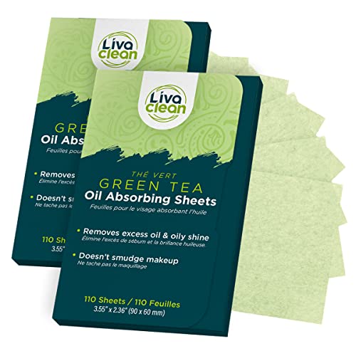 (220 Sheets) 2 Pack Oil Blotter & Absorbing Sheets for Oily Skin Care (Green Tea) - Facial Natural Oil Control Blotting Film - Blotting Paper Remove Excess & Shine â Oil Absorbing Tissues