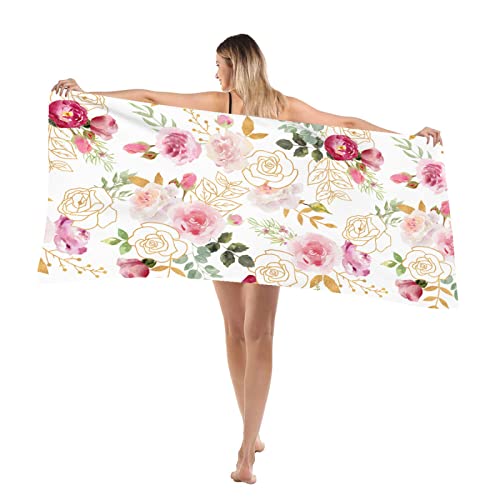 Sunuan Floral Flower Beach Towel Oversized Microfiber Quick Dry Bath Towels Gift Thick Sand Free Beach Towels For Kids Adult Travel Pool Swimming Camping (52"X33") #TOP2