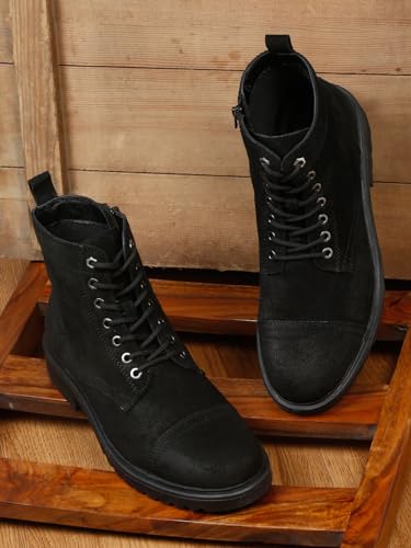 Image of TEAKWOOD LEATHERS Men's Leather Lace-up Chelsea Boot for Men, Round Toe, Blocked Heel, Textured Pattern TPR Outsole with Side Zipper | T SH TW 27