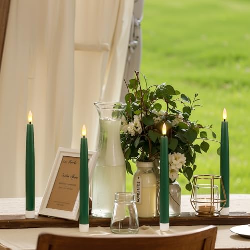 Image of Christmas Green Flameless Taper Candles with Remote, Real Wax LED Taper Candles Battery Operated with 3D Wick, 3 Pcs Flameless Candlesticks for Christmas Home Decor(0.78 inch x 9.65 inch)