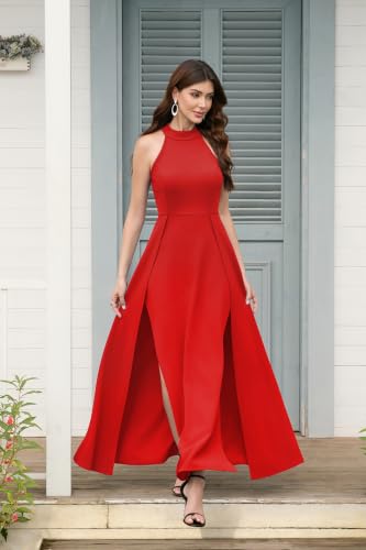 Image of MUSHARE Women's Halter Neck Sexy Split Cocktail Party Maxi Long Formal Dress