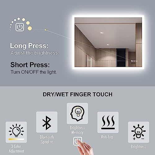 Starlead 36X28 Inch Led Lighted Bathroom Mirror Bluetooth Speaker Backlit Vanity Mirror With Touch Sensor, Memory Function, Dimmable, Anti-Fog, Wall Mounted Horizontal/Vertical #TOP2