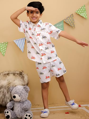 Image of superminis Boys Coordinated Set With Printed Rayon /Cotton Shirt and Shorts