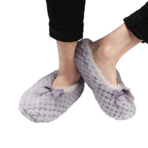 Image of BambooMN Women's Stripe Patterned Non-Slip Lined Travel Home Slippers - 2 Pairs