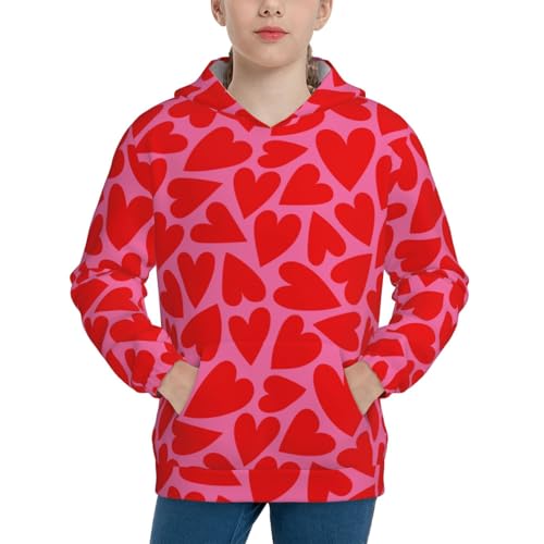 Red Love Heart Kids Pullover Hoodies Boys Sweatshirts Girls Athletic Clothes with Pocket
