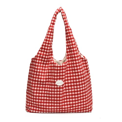 Bolsa feminina xadrez grande de lã moderna com alça superior e alça superior bolsa de ombro nas axil