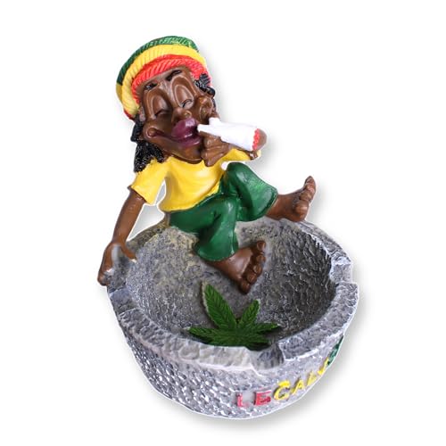 Budawi® Rastaman Aschenbecher mit Joint & Hanfblatt | Originelles Deko-...