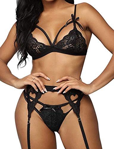 JFAN-Lenceria-para-Mujer-Push-Up-Ropa-Interior-Babydoll-con-Tanga-Ligas-y-Ligueros