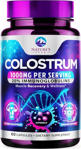 Bovine Colostrum Supplement 1000mg - with 20% Immunoglobulins (IgG) for Immunity & Immune Support,...