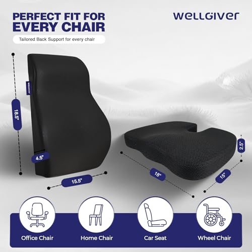 Image of WELLGIVER Memory Foam Coccyx Seat Cushion - Orthopedic Chair Pad for Tailbone, Sciatica & Lower Back Pain Relief | Ideal for Office Chairs, Car Seats & Home Use | Removable & Washable Cover