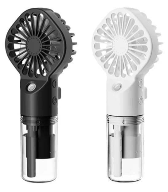 Handheld Fan Portable Handheld Misting Fan - Rechargeable Battery Operated Spray Mist Fan - Water Mist Fan - Outdoors Misting Personal Cooling - Cooling Fans for Makeup Travel, PACK OF 2 (Black/White)