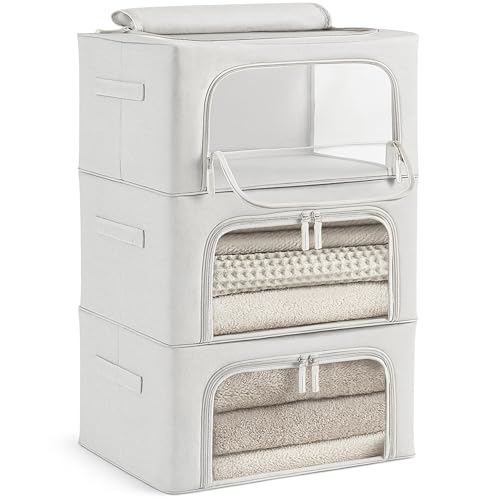 unycos - Scatole per Vestiti【3 Pezzi | 24L】in Tessuto Resistente, Manico Rinforzato e Finestra Trasparente, Contenitori Sottoletto Pieghevole per Asciugamani, Piumini, Coperte (Grigio; Iron Rod)