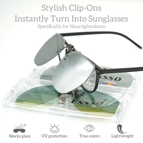 Polarized Clip On Sunglasses Over Prescription Glasses - 2 Types, 2 Pairs Rimless Flip Up Sunglasses for Men and Women, Outdoor Driving Fishing, Anti Glare Night Driving Glasses2