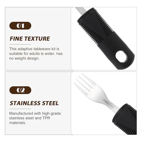 GANAZONO 高齢者用適応型食器 広ハンドルで握りやすく 滑りにくいテクスチャ加工 食事補助カトラリー フォーク カッター スプーン