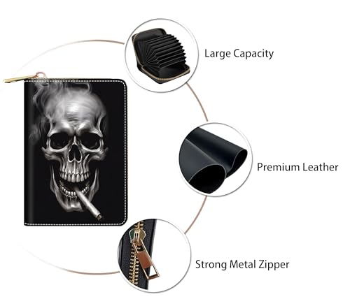 Credit Card Holder Wallets for Women, RFID Blocking Small Leather Card Case Wallet with Zipper Accordion Wallets, Skull Smoking3