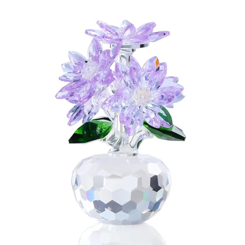 Ornalrist Crystal Purple Daisy Flower Figurine, Gifts for Women, Friend, Glass Daisy Bouquet Floral Collectible Decor Birthday for Her Women Sister