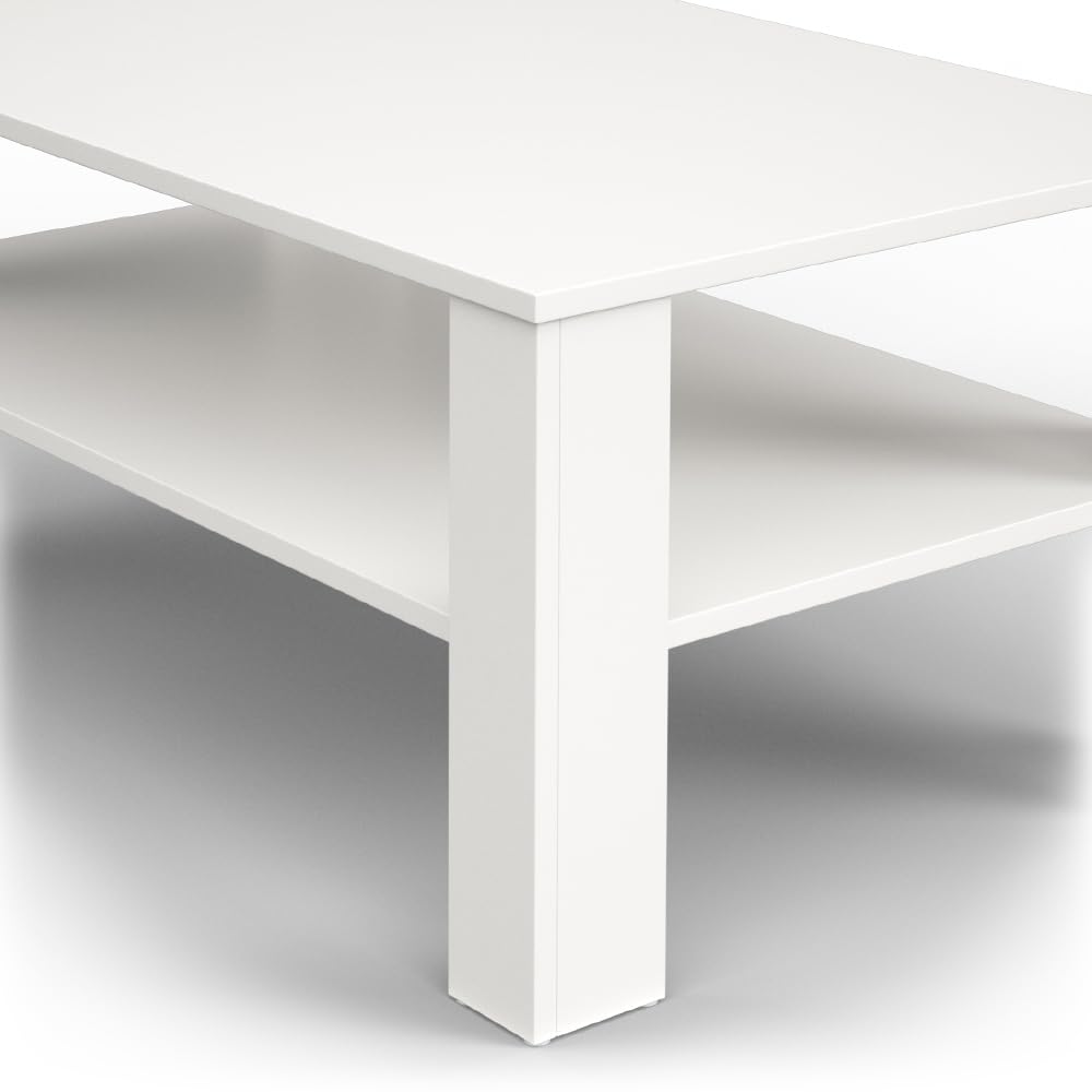 Vicco Tavolino da salotto, Bianco, 100 x 60 cm, con vano aperto per la conservazione di riviste