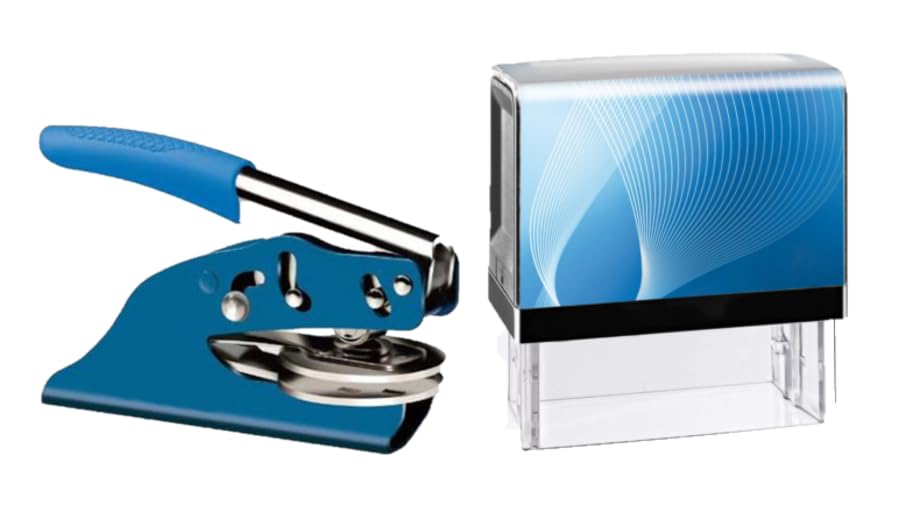 Hubco Premium Blue Notary Seal Embosser and Hubco Blue Printer 40 Self Inking Notary Stamp - Michigan