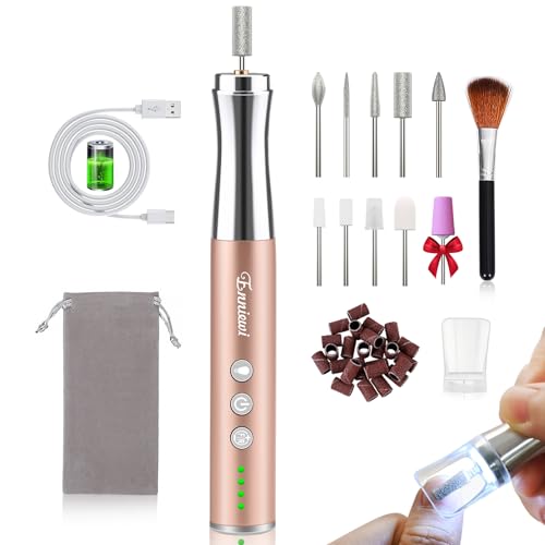 Enniewi Manicura y Pedicura Kit, Torno para Uñas Profesional con Batería Recargable, 3 Velocidades Sin Cable Eléctrica Torno con 10 Brocas, Luz LED, Mano Pie Cuidado de Las Uñas Herramientas