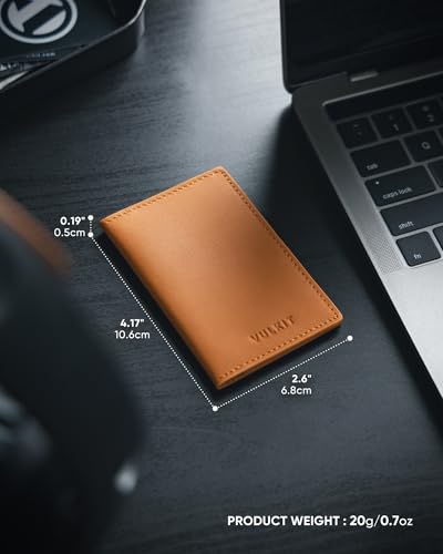 Image of VULKIT Leather Business Card Holder 2 Sided Slim Business Name Card Organizer for Men or Women(Nappa Brown)