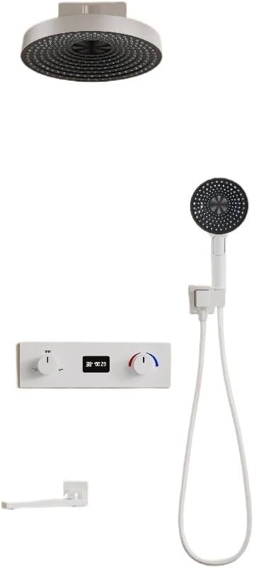 BUDAY In-Wall Thermostatic Shower Faucet Set: Grey-Black, Rainfall + Handheld Showers, Temperature-Controlled Mixer for Bath(Brushed gold)