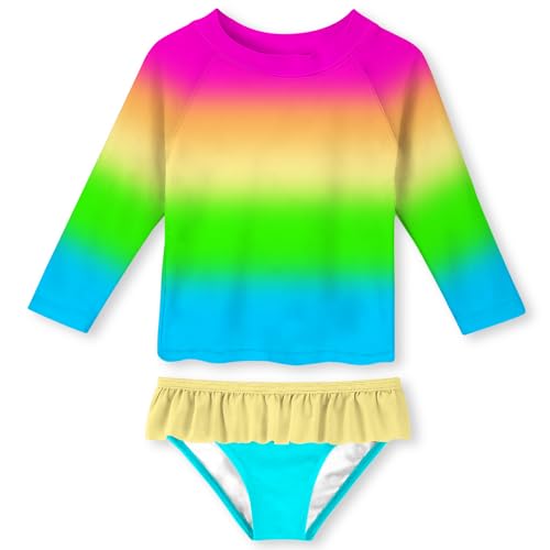 Image of UNIFACO Toddler Girls Swimsuit Rashguard Set Summer Beach Breathable Tankini with UPF 50+ Sun Protection 2-8T