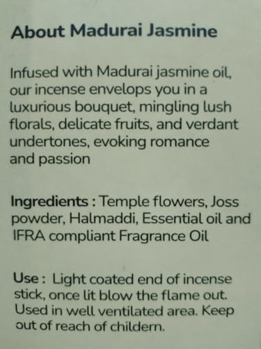 Calmveda MADURAI JASMINE INCENSE STICKS Exotic - Sensual Aroma (80 Sticks) Charcoal Free Incense thumb #6