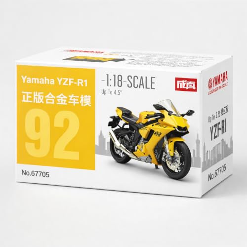 Image of Wizplex MSZ Yamaha YZF-R1 1:18 Scale Officially Licensed Die Cast Metal Bike - Superbike Model with Steerable Wheel, Rear Suspension & Kickstand, Collectible Showpiece for Kids 6+ & Enthusiasts